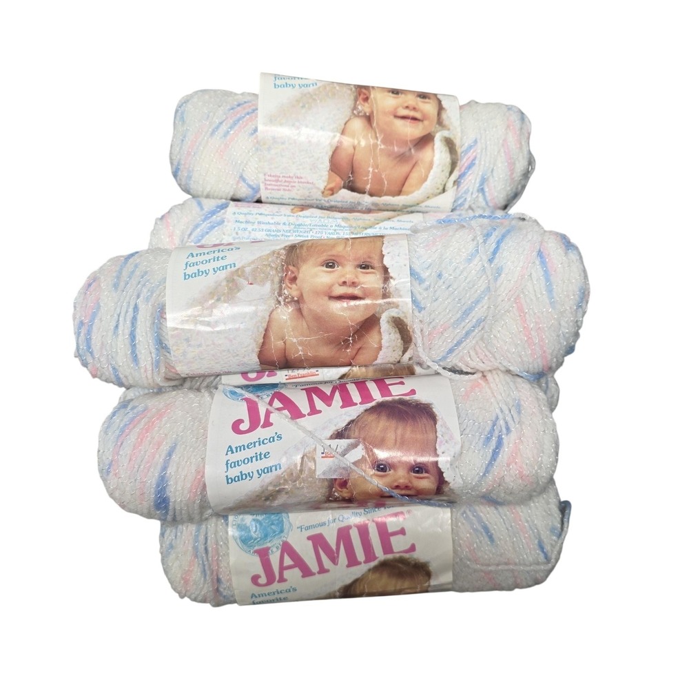 Lion Brand Jamie Pompadour Baby Yarn Lot 6 Skeins Jack & Jill Print Pastel USA